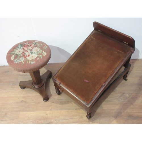 107 - A 19th Century mahogany revolving Piano Stool on hexagonal column with needlwork seat 1ft 7in H and ... 