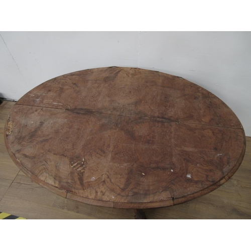 123 - A Victorian walnut veneered oval Breakfast Table on leafage carved supports 4ft 8in W x 2ft 4in H A/... 