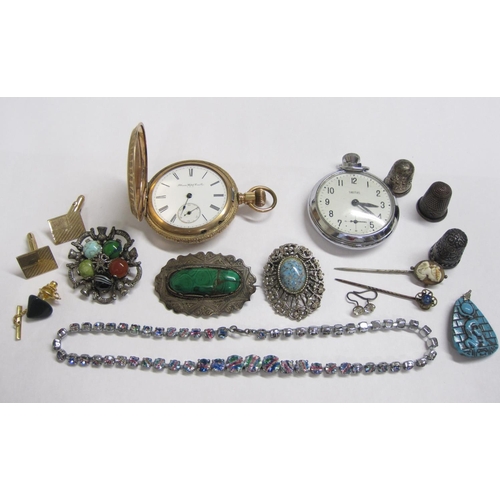 219 - A gold plated Hunter Pocket Watch, a Smiths Pocket Watch and various Costume Jewellery, including tw... 