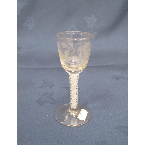 246 - An early Glass with air twist stem and floral engraved bowl