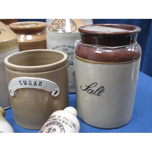 25 - A quantity of stoneware including four Flagons, a Barrel, four Jars, a Pickle Jar, Salt Jar and Suga... 