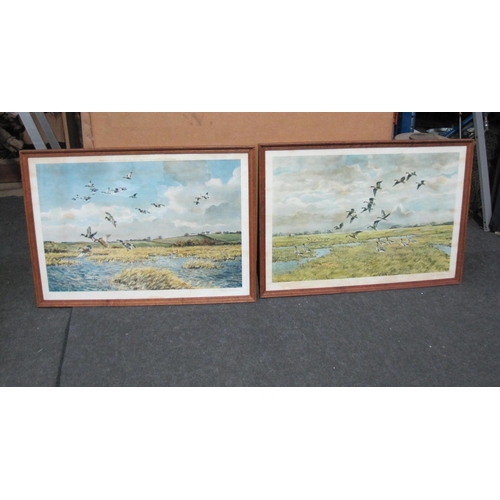 344 - HUGH MONAHAN. Mallard dropping in and greylag geese flighting in, colour prints, signed in pencil, p... 