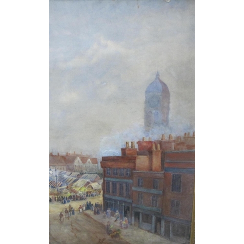 349 - ENGLISH SCHOOL, LATE 19TH CENTURY A view of the old market place at Derby, watercolour and body-colo... 