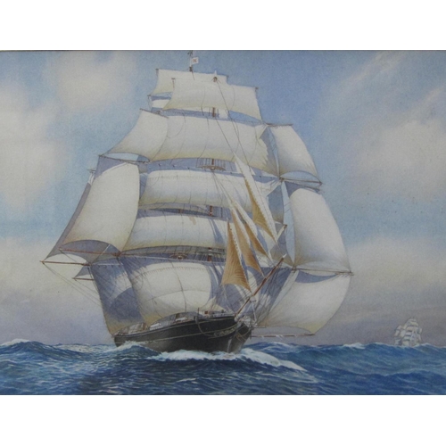 350 - FRANK MICHAEL FINCH (of Craven Arms). A clipper under full sail, signed, watercolour, 19 x 25 in; to... 