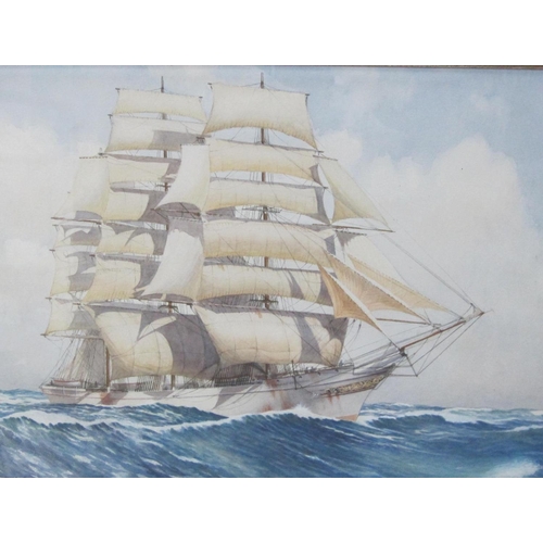 350 - FRANK MICHAEL FINCH (of Craven Arms). A clipper under full sail, signed, watercolour, 19 x 25 in; to... 