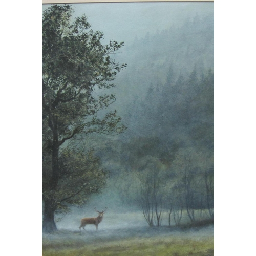 352 - JEREMY PAUL. 'Misty Morning, Stag, Glen Nevis 1986,' signed and inscribed, watercolour with bodycolo... 