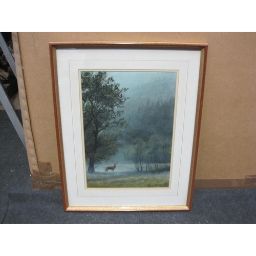 352 - JEREMY PAUL. 'Misty Morning, Stag, Glen Nevis 1986,' signed and inscribed, watercolour with bodycolo... 