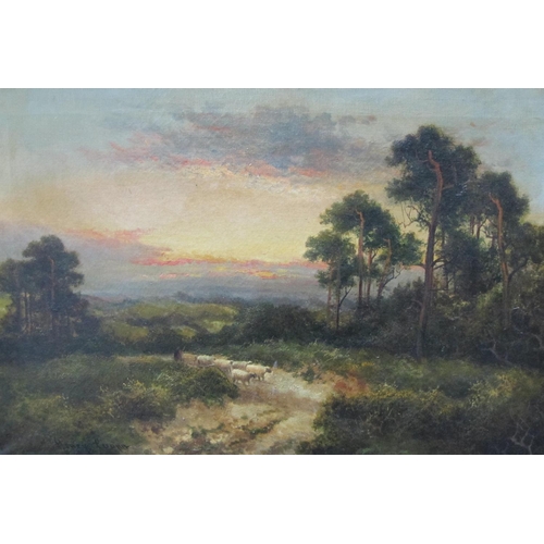 355 - HENRY COOPER. By a River at Sunset; and Driving Home the Flock at Eventide, signed, oil on canvas, 2... 