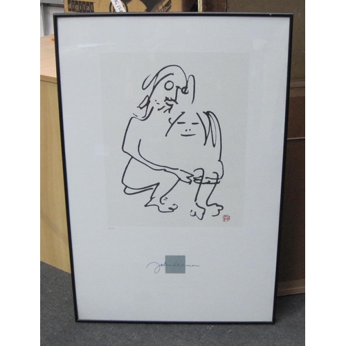 359 - AFTER JOHN LENNON. A colour lithographic print, limited edition, depicting John Lennon and Yoko Ono,... 