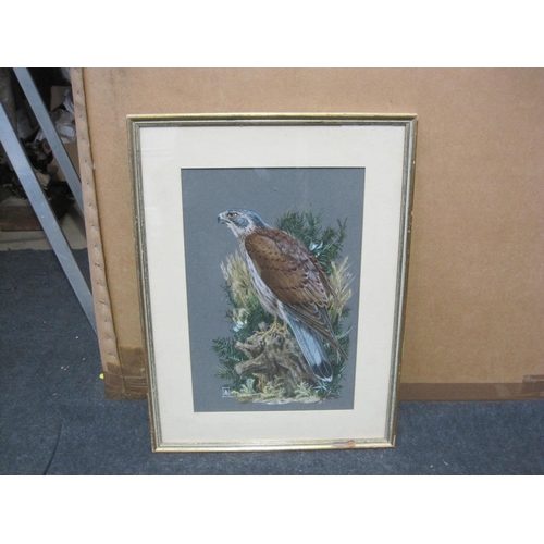 361 - MERVYN SEAGROVE. Study of a male kestrel on a stump, signed with monogram, watercolour, 17 1/2 x 11 ... 