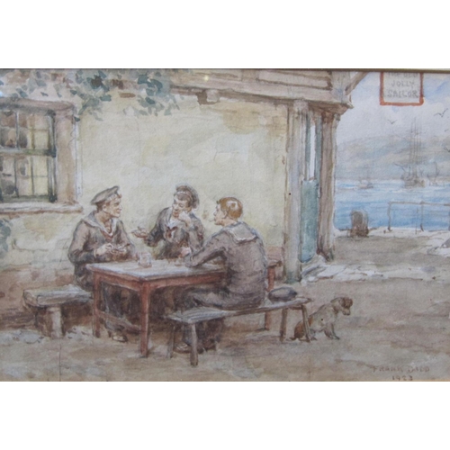 364 - FRANK DADD. Sailors seated by a pub, signed and dated 1923, watercolour, 4 1/2 x 6 1/2 in; a waterco... 