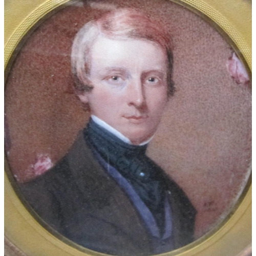 366 - ENGLISH SCHOOL, 1842. Portrait miniature of a Gentleman, quarter-length, wearing a brown coat, on iv... 