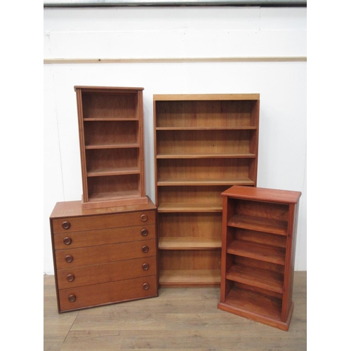 383 - A modern Chest of Drawers 2ft 10in W x 2ft 10in H and three modern Bookcases