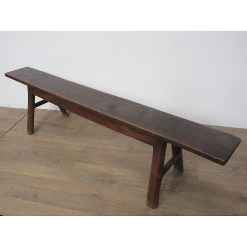 404 - An antique oak primitive Refectory Bench mounted on chamfered supports 6ft 1in L x 1ft 5 1/2in H