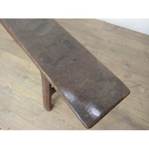 404 - An antique oak primitive Refectory Bench mounted on chamfered supports 6ft 1in L x 1ft 5 1/2in H