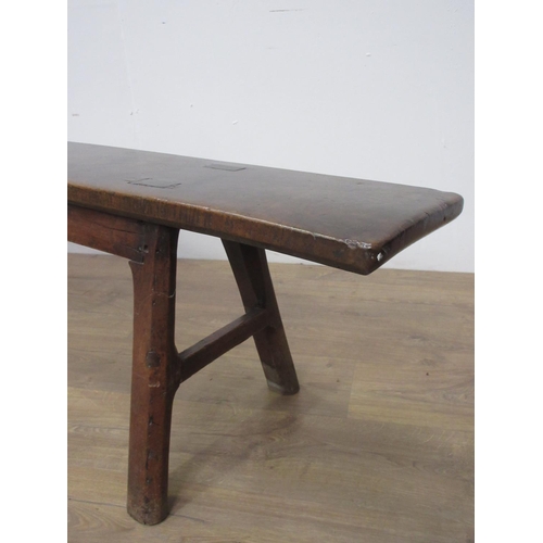 404 - An antique oak primitive Refectory Bench mounted on chamfered supports 6ft 1in L x 1ft 5 1/2in H