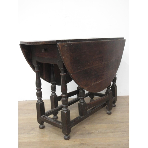 415 - A 17th Century oak Gateleg Table mounted upon turned supports 3ft 2in W x 2ft 5in H