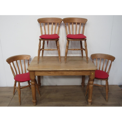 425 - A modern beech Kitchen Table 4ft W x 2ft 6in H and four Kitchen Chairs