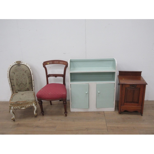 440 - A Victorian white painted spoon backed Chair A/F, a Dining Chair, a painted Bookcase and a walnut Co... 