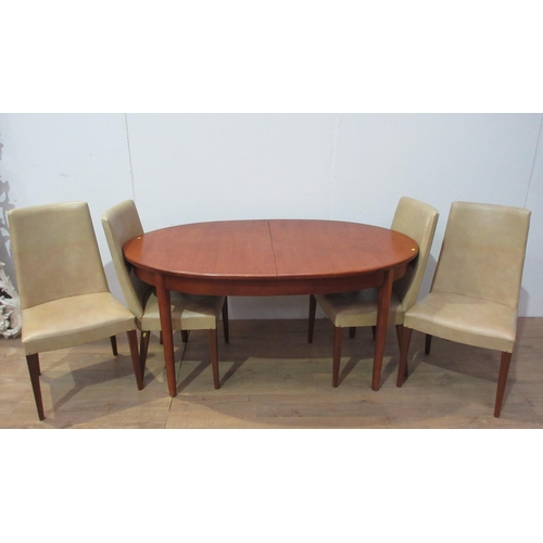 450 - A Danish teak extending Dining Table 5ft W x 2ft 5in H and four leather upholstered Dining Chairs