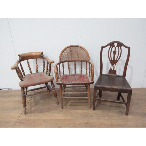 455 - An 18th Century elm country single Chair, a Smoker Bow Chair and a cane Chair