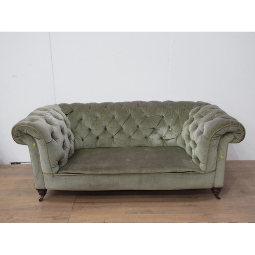 471 - A Victorian button back Chesterfield Sofa on turned supports and casters 6ft 2in W x 2ft 3in H