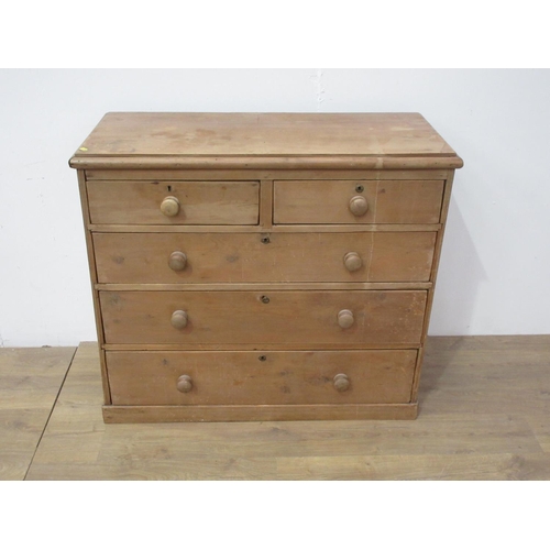 476 - A Victorian pine Chest of two short and three long drawers on plinth base 3ft 5 1/2in W x 3ft H