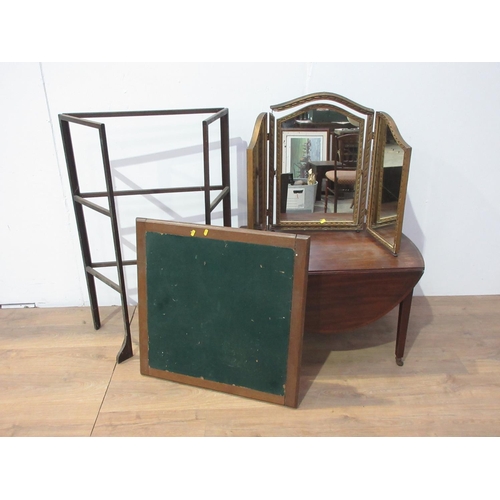 483 - A gilt framed triptych Mirror A/F, a Towel Rail, a 19th Century mahogany dropleaf Pembroke Table (cu... 