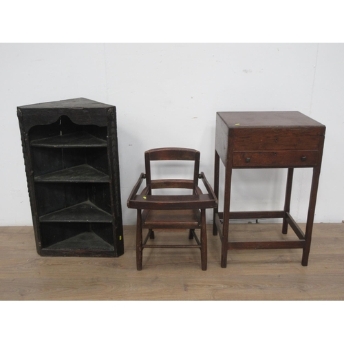 488 - A child's Chair, oak Canteen Table and a Georgian type painted Corner Shelves