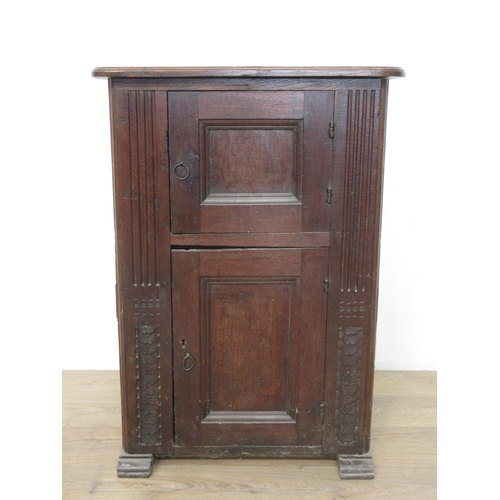 494 - An 18th Century Dutch type oak two door Cupboard 3ft 2in H x 2ft 3in W