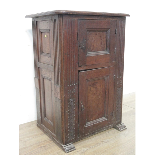 494 - An 18th Century Dutch type oak two door Cupboard 3ft 2in H x 2ft 3in W