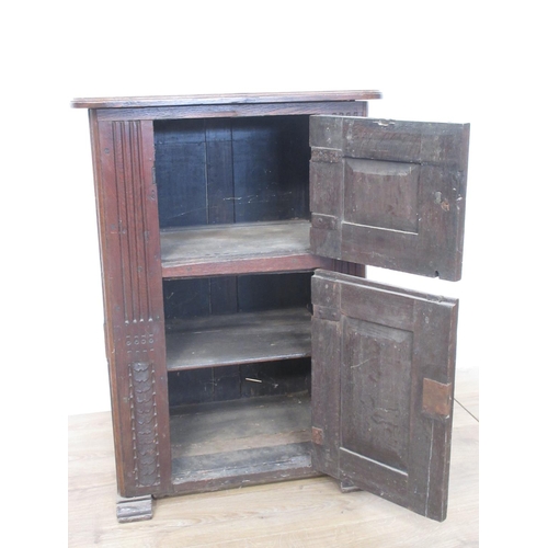 494 - An 18th Century Dutch type oak two door Cupboard 3ft 2in H x 2ft 3in W