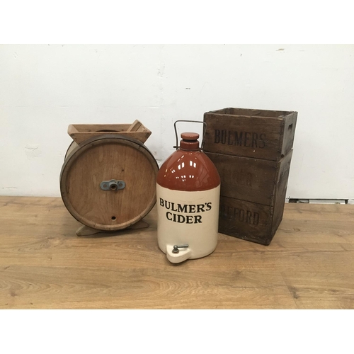 494B - A Bulmer's Cider stoneware Flagon, 17in h in a Bulmers , Hereford
wooden crate and a metal bound woo... 