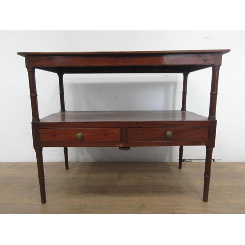 505A - A 19th Century mahogany two tier Buffet, the lower tier fitted two drawers on turned supports, 3ft 2... 