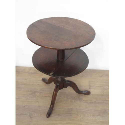 515 - An 18th Century oak two tier Pillar Table on tripod base 2ft 3in H x 1ft 9in D