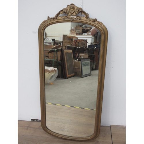 535 - An antique gilt framed Wall Mirror with scroll surmount A/F 4ft H x 1ft 10in W