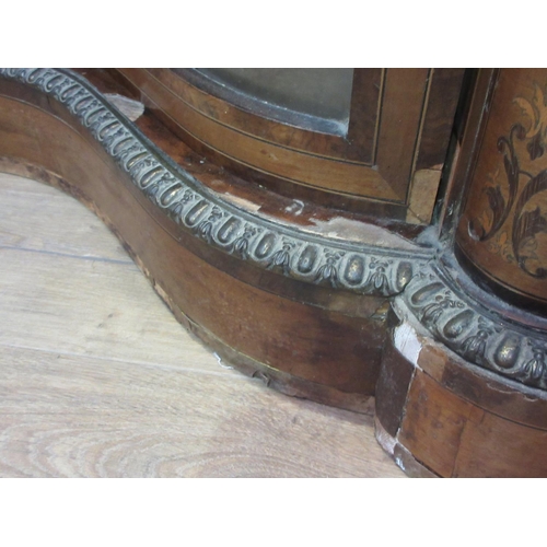 542 - A Victorian walnut veneered and inlaid Credenza with gilt metal mounts fitted pair of shaped glazed ... 