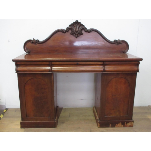 543 - A Victorian mahogany twin pedestal Sideboard fitted three drawers and two cupboard doors on plinth b... 