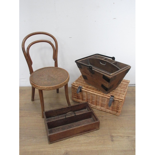 547A - Two Cutlery Trays/Boxes, bentwood child's Chair and a wicker Hamper