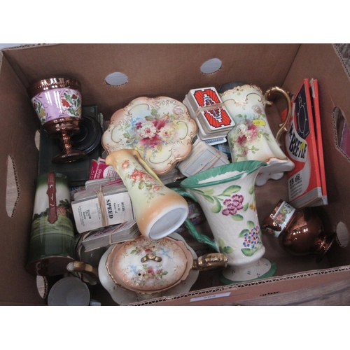 565 - A box of ceramics and other items including a Shelley Vase, Beswick Jug, GWR Jigsaw Puzzle, lustre B... 