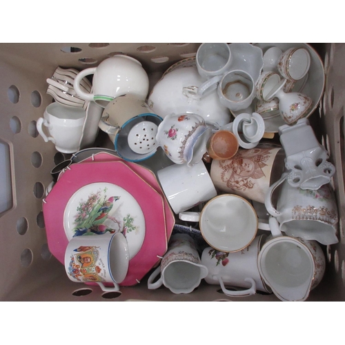 568 - Three boxes of ceramics, glassware, etc including a pair of blue glass Vases blue and white Dishes, ... 