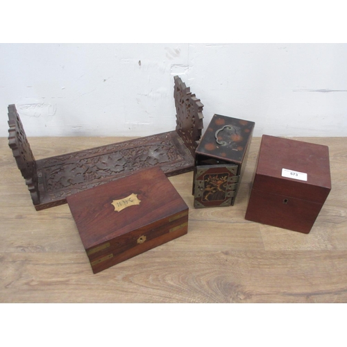 573 - A small rosewood and brass bound Box, Oriental laquered three drawer Cabinet, mahogany Apothecary Ca... 