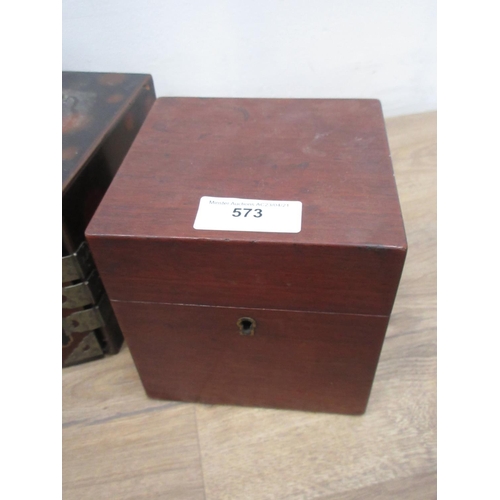 573 - A small rosewood and brass bound Box, Oriental laquered three drawer Cabinet, mahogany Apothecary Ca... 