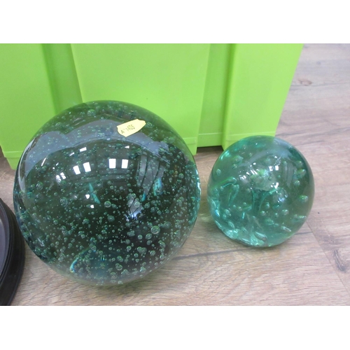 574 - Two large green glass Paperweights, an old portrait of Charles II, onyx Table Lamp, (passed PAT test... 