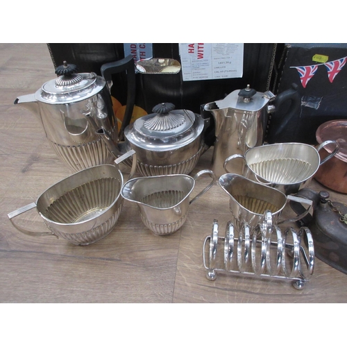 575 - Copper Jelly Mould, Inkstand, Scales, brass Finials, Wadeheath Jug, Fans, Dressing Table items, etc