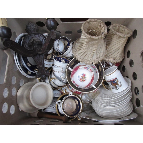 576 - Four boxes of blue and white Tea and Dinnerware, rose decorated Wash Bowl and various cut glass Deca... 