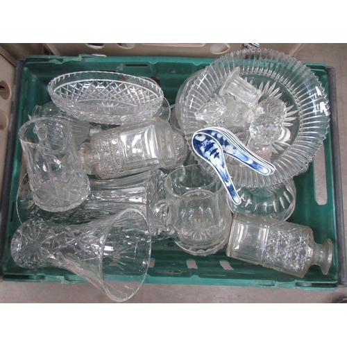 576 - Four boxes of blue and white Tea and Dinnerware, rose decorated Wash Bowl and various cut glass Deca... 