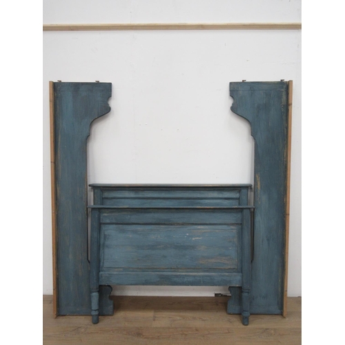 756 - A blue painted pine Bed 4ft