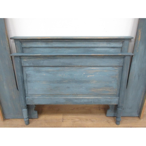 756 - A blue painted pine Bed 4ft