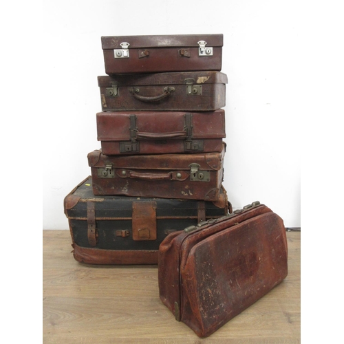 759 - A Gladstone Bag, a canvas Luggage Trunk and four leather Cases